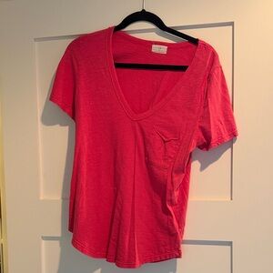 T.La V-Neck dark Pink Short Sleeve Tee